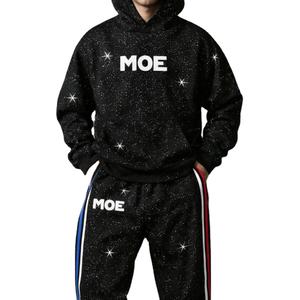 Wholesale Sparkles Rhinestone <b>Men's</b> Tracksuits Stylish Streetwear Hoodie Jogger Hip HOP Set OEM Custom Logo Manufacturer USA - Product Image 5