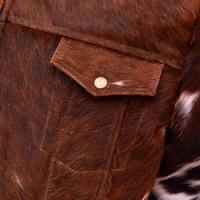 Veste en cuir de cow-boy avec franges pour homme, en cuir de vache véritable, poches avant, fermeture éclair authentique, matelassage intérieur