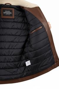 Blouson aviateur en cuir véritable marron pour homme avec col en fourrure sherpa crème - Style classique d'hiver, blouson aviateur B3 - Product Image 5