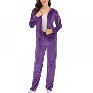 Survêtements de jogging confortables pour femmes en tissu brillant violet avec fermeture éclair et capuche, personnalisables avec logo, service OEM - Product Image 2