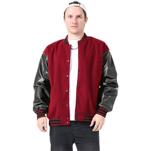 Veste universitaire style streetwear, col montant, tissu en laine d'hiver, devant en toile, patchwork brodé, manches en cuir - Product Image 2