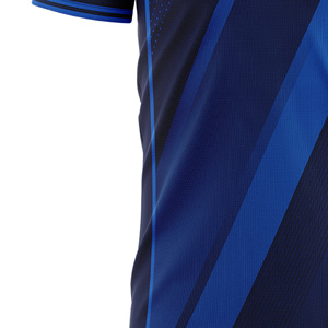 Custom Sublimated Soccer Jersey <b>Men</b> Blue Striped Crew Neck Short Sleeve Moisture Wicking Regular Fit Lightweight Color Blocked - Product Image 5