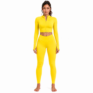 Conjunto de Sujetador Deportivo y Leggings de Tela Efecto Segunda Piel, Flexible y Elástico para Pilates, Ropa Deportiva para Mujer, Venta al Por Mayor de Fábrica - Product Image 1