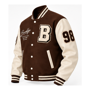 Chaqueta Varsity Marrón Chocolate Personalizada al por Mayor OEM, Chaqueta Bomber Universitaria de Béisbol con Logotipo Bordado en Chenille, Ropa Urbana - Product Image 3