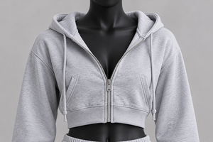 Custom Women Tracksuit <b>Cropped</b> <b>Hoodie</b> <b>Zip</b> <b>Up</b> Sweatshirt and Elastic Waist Pants with Side Pockets Casual Loungewear - Product Image 5