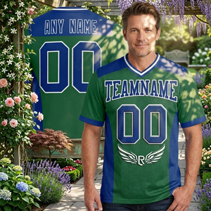 Maillot de basket personnalisé vert et bleu, col en V, manches courtes, impression par sublimation, évacuation de l'humidité, unisexe, vêtements d'équipe pour adultes - Product Image 6