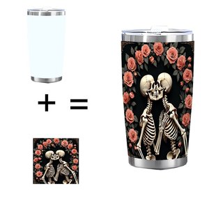 Gobelet isotherme à double paroi en acier inoxydable 20 oz, réutilisable, avec motif rose squelette - Product Image 4
