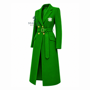 Abrigo largo de mujer Chi Eta Phi Sorority con doble botonadura y cinturón, solapa con muescas, manga larga, corte entallado, prenda exterior formal - Product Image 2