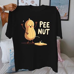 PEE NUT Humorous Peanut Design 100% algodón camiseta de mujer Casual Print Comfort Fit tejido de punto - Product Image 3