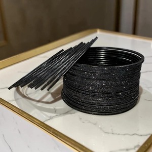 Stackable Black <b>Glitter</b> Plated Cuff Bracelets Set Unisex Classic Alloy Bangles Jewelry - Product Image 2