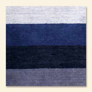 Tapis moderne à rayures verticales en laine écologique bleu marine et gris ivoire, antidérapant, pour salon et chambre à coucher - Product Image 4