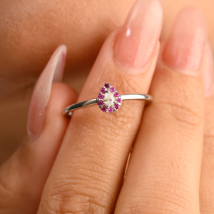 14K Pave Set Halo Ruby Diamond Promise Ring for Women - Product Image 1