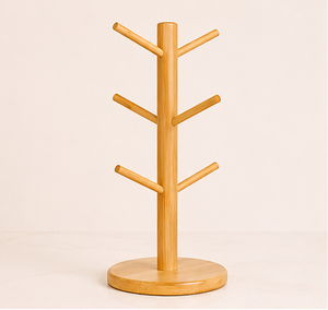 Eco-Friendly Natural Bamboo Mug <b>Tree</b> Rack <b>Stand</b> With 6 Hooks Stable Wooden Coffee Cup Holder & Organizer For Kitchen Countertop - Product Image 5