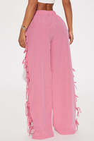 Pantalon large rose à carreaux vichy avec lacets latéraux et fente, en tissu léger, style mode, fournisseur OEM, pantalons pour hommes