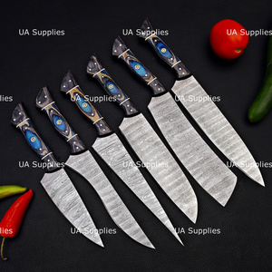 6 Pcs Modern Kitchen Cutlery Set Chef <b>Knives</b> Damascus Steel Blades Ambidextrous Wood Handle Custom Design Logo OEM ODM Private - Product Image 2