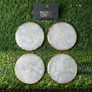 Round Resin <b>Coaster</b> Set Of 6 with <b>Gold</b> Edge Decorative Drink <b>Coasters</b> Table <b>Coasters</b> for Home Hotel Restaurant Office - Product Image 1