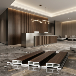 Panneau rainuré WPC ignifuge et imperméable pour revêtement mural commercial de hall d'hôtel moderne - Product Image 2