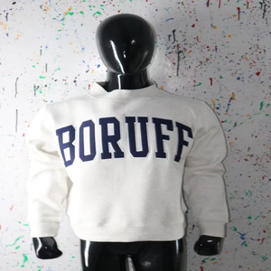 Sweat-shirt à col montant BORUFF WHITE 100% bleu marine avec broderie appliquée, col large, URBAN PRODUCTIONS - Product Image 1