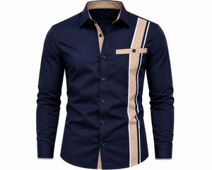 Camisa de Vestir para Hombre con Bloques de Color Geométricos, Manga Larga, Cuello Clásico, Estilo Casual Elegante, Tejido Popelina, Estilo Otoñal - Product Image 5