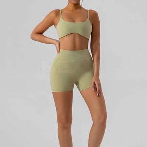 Soutien-gorge de sport pour femme de haute qualité, design personnalisé, motif uni, ensemble 2 pièces pour yoga et fitness, sans couture, en Spandex/Nylon 2027 - Product Image 6