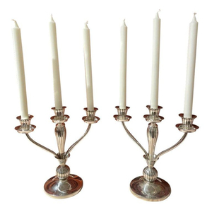 Pair Of Elegant 3-Arm <b>Silver</b> Aluminium Candelabra Candle Holders Classic Metal <b>Candlestick</b> Centerpiece For Wedding Dining Table - Product Image 5