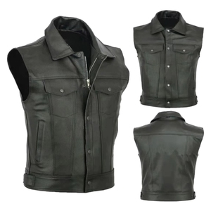 Gilet en cuir pour homme coupe-vent, léger, en cuir véritable, sans manches, avec logo personnalisé, vêtements en cuir décontractés - Product Image 1