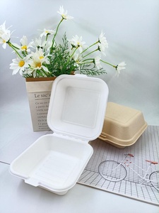 Cajas para Hamburguesas Biodegradables y Duraderas de 6x6 Pulgadas, Contenedores Tipo Concha de Caña de Azúcar, Cajas Naturales para Hamburguesas - Product Image 1