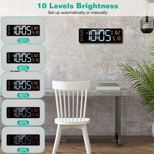 15.7in orologio da parete con telecomando digitale a LED 10 livelli di luminosità 3 impostazioni di allarme Calendario della temperatura di temporizzazione in formato 12-24 ore - Product Image 1