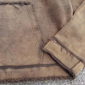 Streetwear 100% Cotton Hoodie Custom Men Heavyweight Oversized Vintage Acid <b>Wash</b> Distressed Raw Hem Premium Quality OEM ODM - Product Image 3