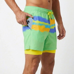 Short de bain décontracté pour homme avec poche pour téléphone, 2-en-1, motif ancre noire, 100% coton, livraison rapide - Product Image 4