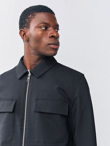 Chemise-veste pour homme, bleu marine foncé, fermeture éclair sur le devant, style workwear, col rabattu, couleur unie, polyester, coupe classique - Product Image 4