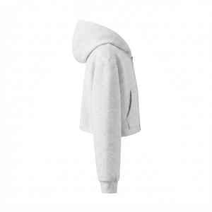 Nouveau sweat à capuche zippé pour femme, style court et élégant, sportswear décontracté, double poche, couleur unie personnalisable - Product Image 3