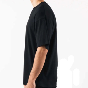 Factory Wholesale Custom Men's Cotton T-Shirt Thick Collar Stock with Solid <b>White</b> Box Blank <b>Tee</b> in Black Boxy Fit Letter Pattern - Product Image 3