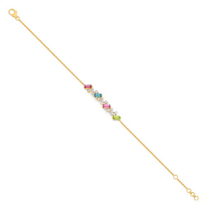 Multicolor Geometric Diamond <b>Bracelet</b> with Yellow Gold Chain and <b>Stacked</b> Linear Stone Center Design - Product Image 5