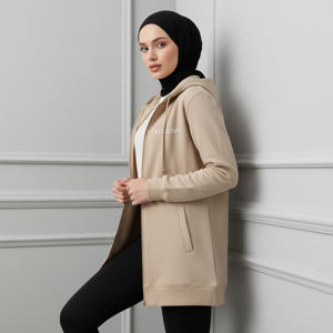 Sudadera con Capucha Larga y Holgada para Mujer Musulmana, Talla Grande, con Cierre Completo, Transpirable y Ecológica, Ropa Deportiva - Product Image 1