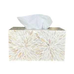 Caja de pañuelos rectangular de alta gama con incrustaciones de nácar y madera hecha a mano para decoración del hogar - Product Image 1
