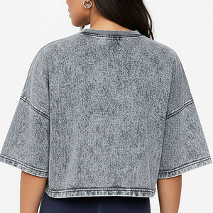 T-shirt court oversize vintage délavé à l'acide pour femme, 100 % coton, manches courtes, épaules tombantes, col rond - Product Image 2