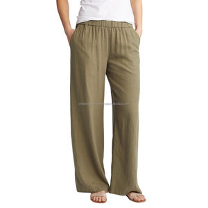 Women's Latest Linen Pant with <b>Elastic</b> Waist Regular Fit Custom Linen Trouser - Product Image 1