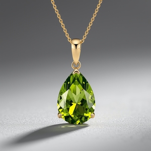 Collier pendentif en or massif 14 carats avec pierre précieuse verte taille poire certifiée, bijoux fins élégants et minimalistes pour femmes - Product Image 4