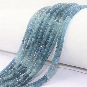 Perles de mousse naturelle aigue-marine facettées en forme de rondelle 4,5 mm 13 pouces pour la fabrication de bijoux - Product Image 1