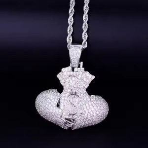 Hiphop Money Bag Pendant <b>Charm</b> <b>Silver</b> Plated Alloy Micro Pave Crystal Men's Gift Jewelry - Product Image 1