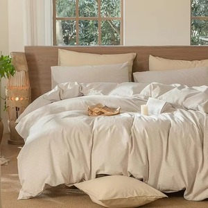 Modern Striped Red Comforter Set 4pcs Soft Linen <b>Bedding</b> with Pillowcases - Product Image 3