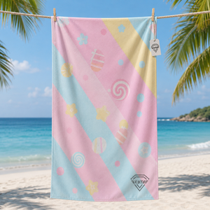 Premium Custom Printed Microfiber <b>Beach</b> Towel Quick Dry Sand Free Oversized Bath Towel Personalized Pastel Stripes Swim <b>Blanket</b> - Product Image 3