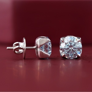 <b>Fine</b> 14K White Gold Blue Round Lab Grown Diamond Cushion Bezel <b>Stud</b> <b>Earrings</b> - Product Image 1