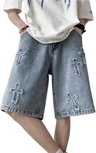 Pantalones Cortos de Mezclilla para Hombre, Estilo Lavado, con Logotipo Personalizado Bordado, Corte Holgado, de Algodón, Estilo Urbano, Casual, para Hombre - Product Image 4