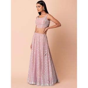 Vestido Zeel Clothing Sweet Pink con Lentejuelas y Georgette, Lehenga Choli Semi-Cosido para Compromiso - Product Image 4