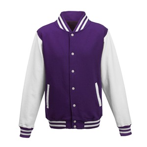 Men's Purple White Varsity <b>Jacket</b> Turn-down Collar Button Closure Casual Autumn Wear Regular Fit Fleece Material - Product Image 1