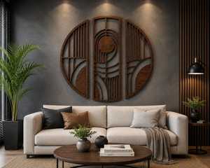 Panneau mural en bois géométrique moderne, décoration murale en bois artisanale pour salon, chambre et décoration intérieure - Product Image 1