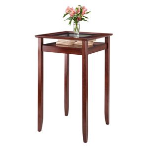 For Halo Walnut Bar <b>Table</b> with <b>Glass</b> Inset & <b>Shelf</b> Elegant Pub <b>Table</b> Design - Product Image 2