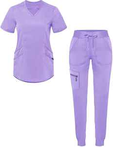 Wholesale Custom Medical Scrub <b>Sets</b> for Women V-Neck Short Sleeves Spandex/Polyester Knitted Fabric Needle Detection OEM Service - Product Image 1